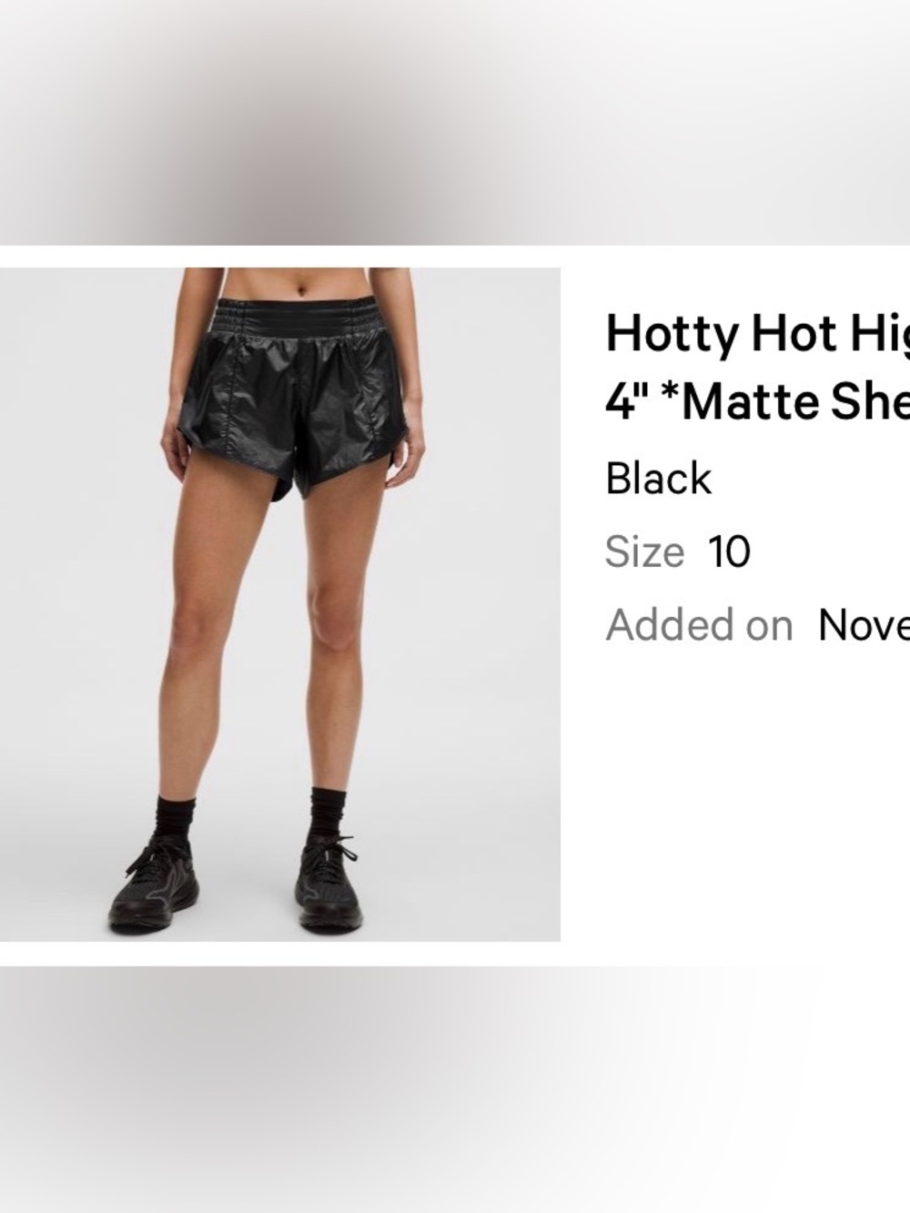 Women’s Lululemon Black Matte Hotty Hot High Rise Shorts Sz 10